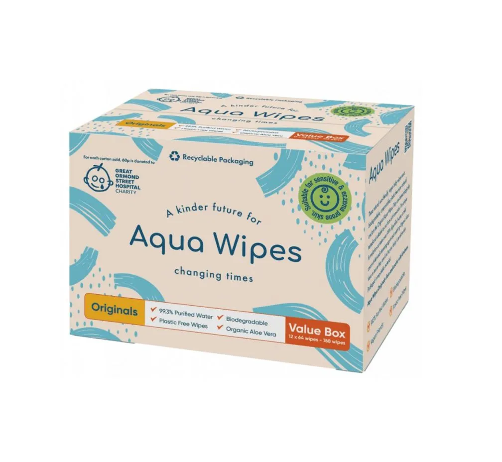 Aqua Wipes BIO Aloe Vera 100% rozložitelné ubrousky 99 % vody 12x64 ks