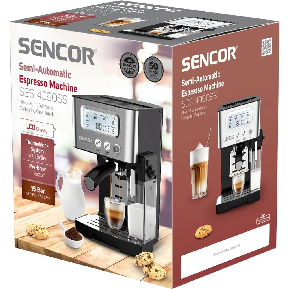 SENCOR SES 4090SS Espresso poloautomatický pákový kávovar černý/stříbrný