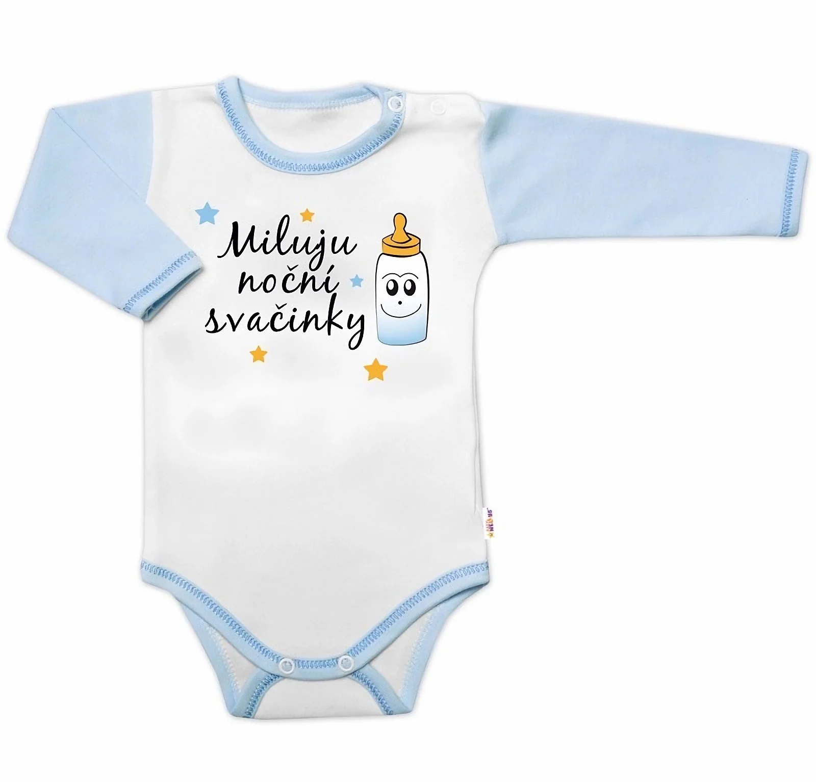 Baby Nellys Body dl. rukáv s vtip. textem  Miluju noční svačinky vel.  86, kluk