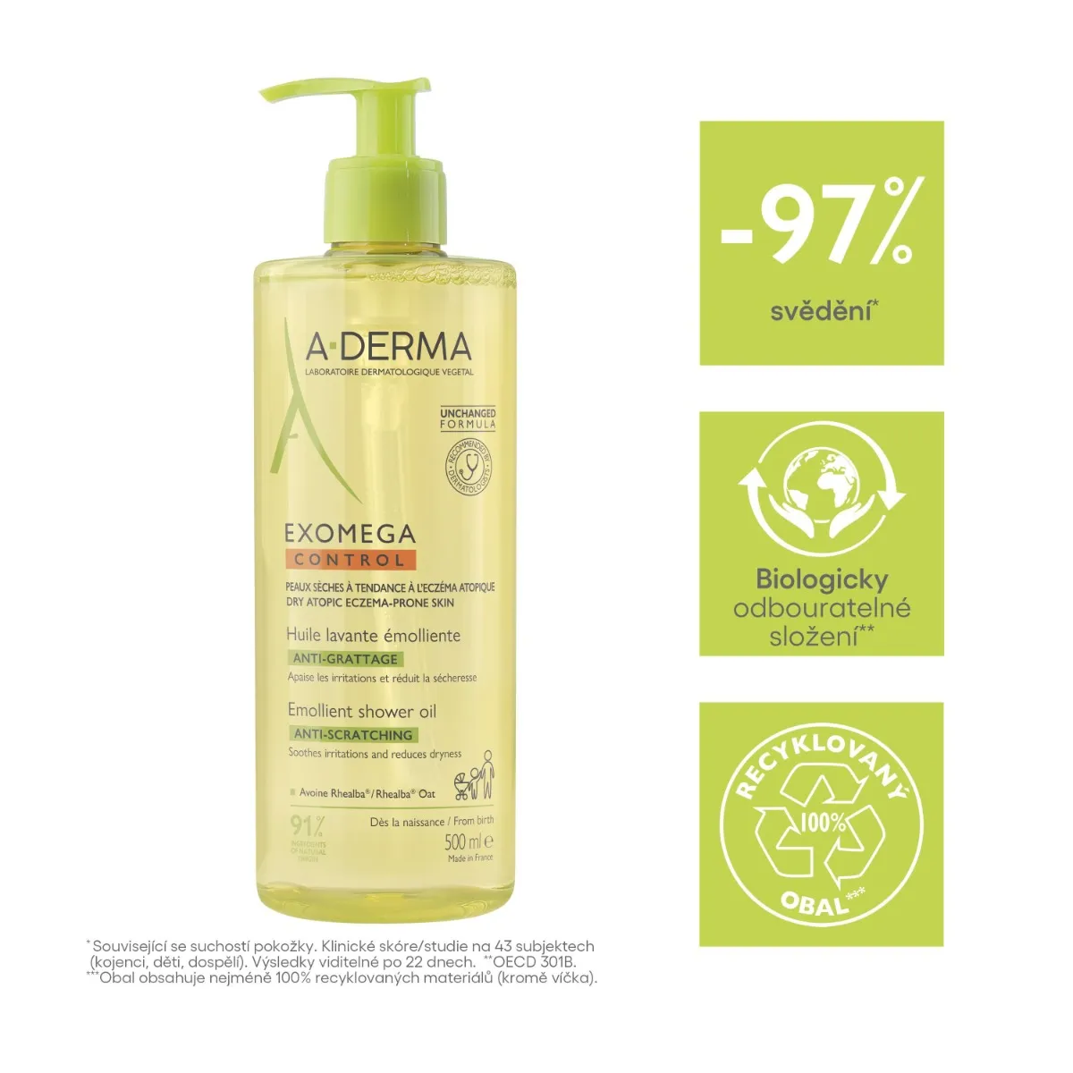 A-Derma Exomega Control Zvláčňující sprchový olej 500 ml