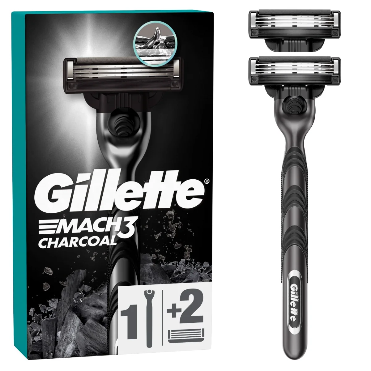 Gillette Mach3 Charcoal pánský holicí strojek + 2 hlavice