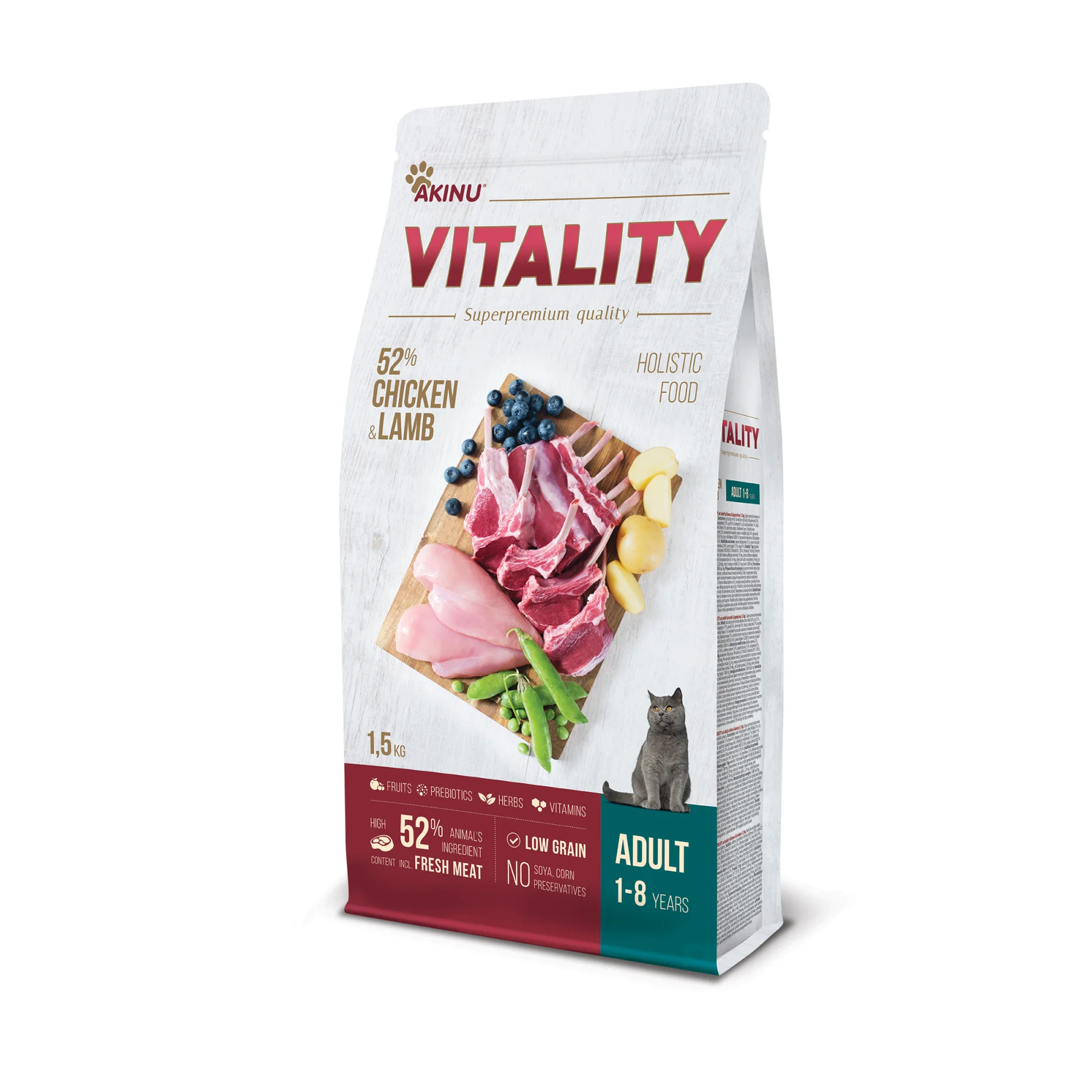 Akinu VITALITY granule pro dospělé kočky kuřecí a jehněčí 1,5 kg