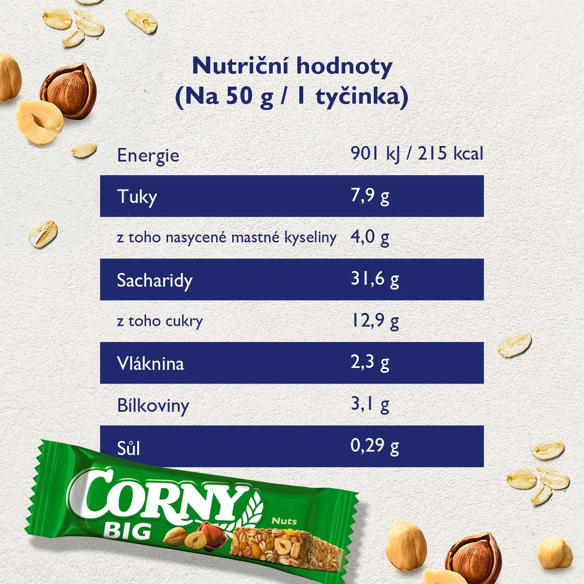 Corny BIG lískový oříšek müsli tyčinka 50 g