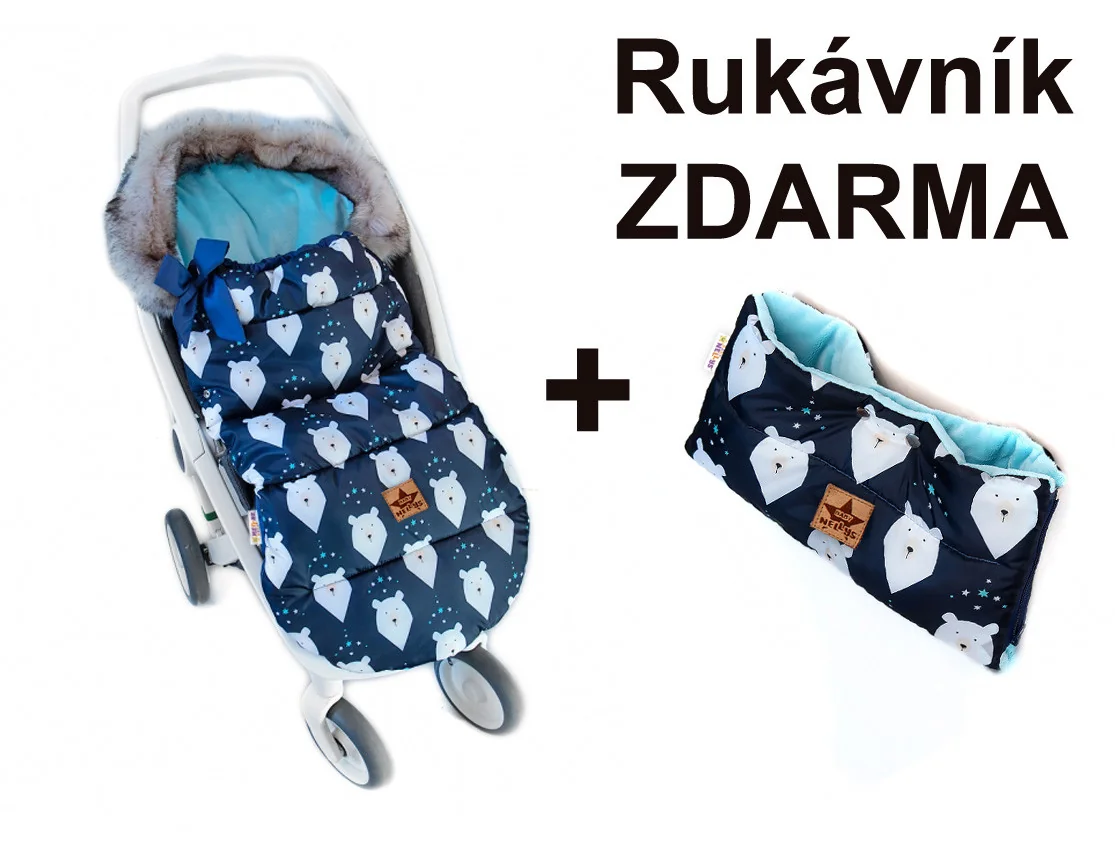 Baby Nellys Dětský fusak maxi PREMIUM Winter bear, + rukávník ,granátový, 110x50cm, 