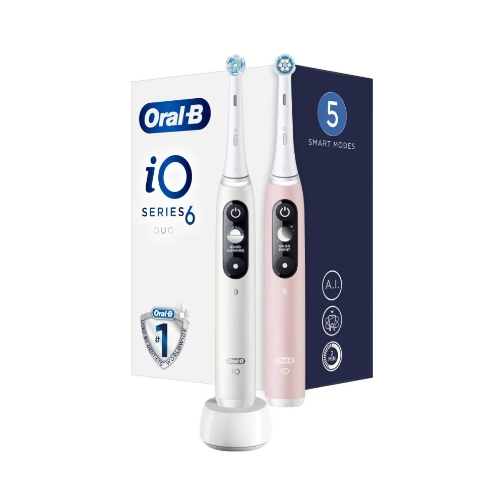 Oral-B iO Series 6 Duo elektrický zubní kartáček 2 ks White/Rose