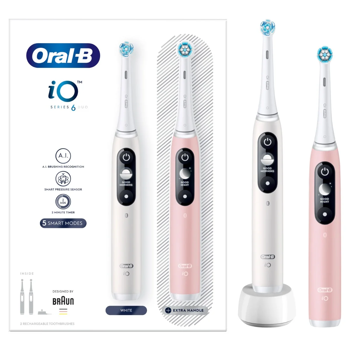 Oral-B iO Series 6 Duo elektrický zubní kartáček 2 ks White/Rose