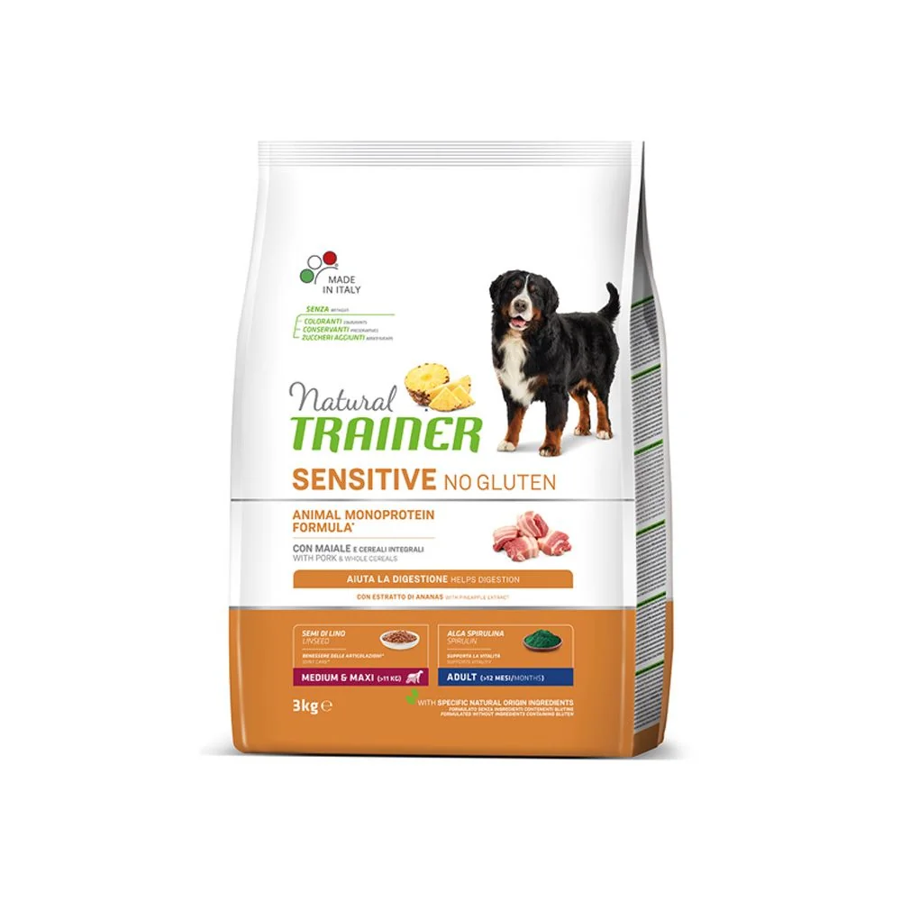 Natural Trainer No gluten medium/maxi vepřové granule 3 kg