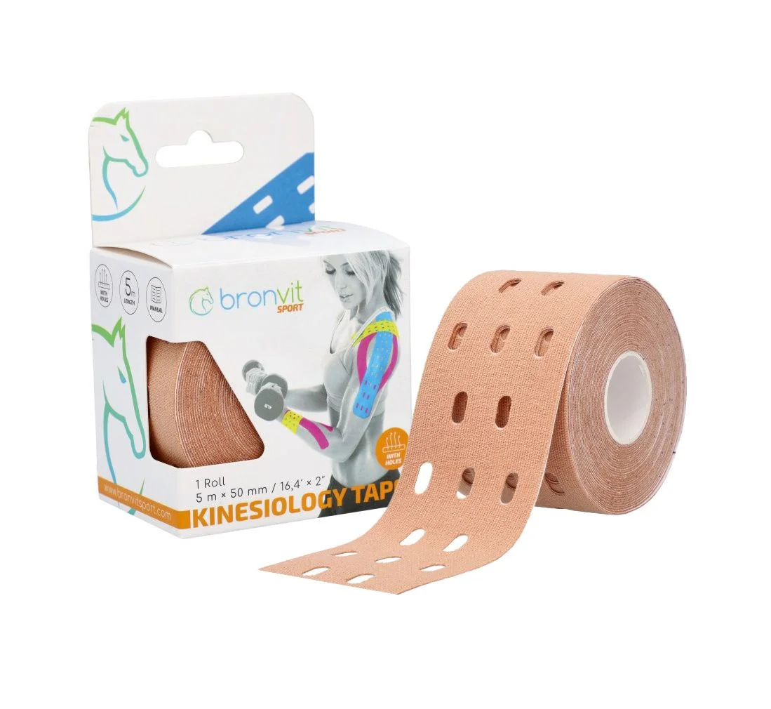 BronVit Sport Kinesio Tape děrovaný 5 cm x 5 m tejpovací páska béžová