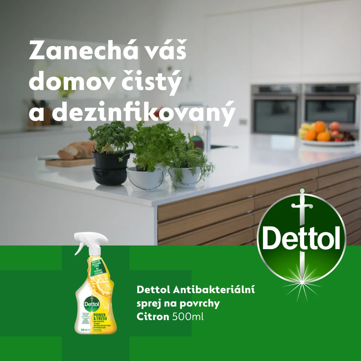 Dettol Power&Fresh Antibakteriálni sprej na povrchy Citrón a limeta 500 ml