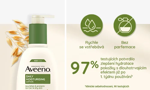 Tělové mléko AVEENO® Daily Moisturising, bez parfemace 300 ml – 97 % testujících potvrdilo zlepšení hydratace pokožky s dlouhotrvajícím efektem již po 1. týdnu používání