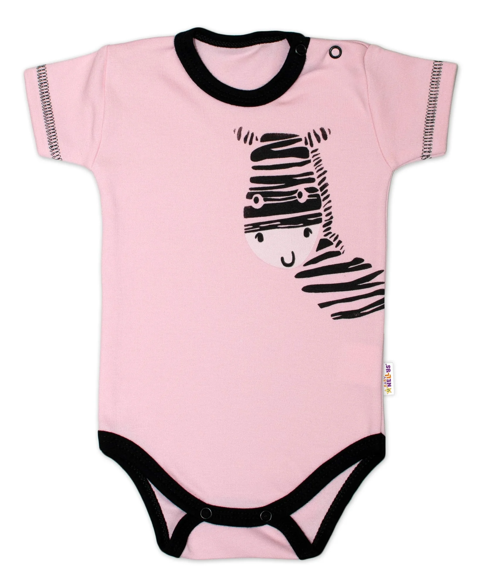 Baby Nellys Body krátký rukáv  Zebra - růžové vel.  80