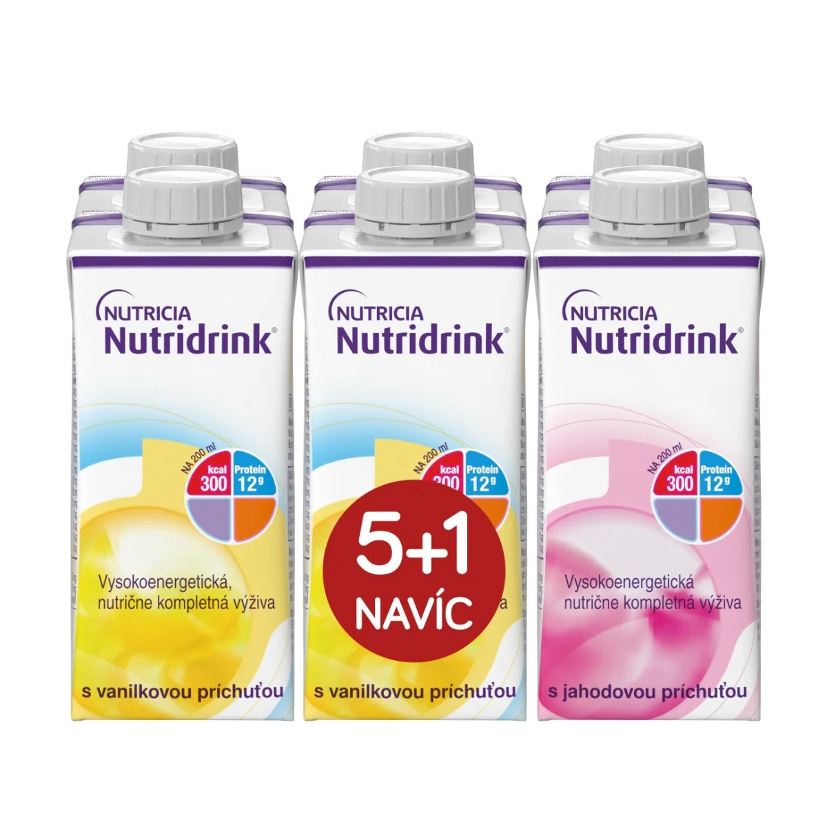 Nutridrink balíček 5+1 s příchutí vanilkovou a jahodovou 6x200 ml