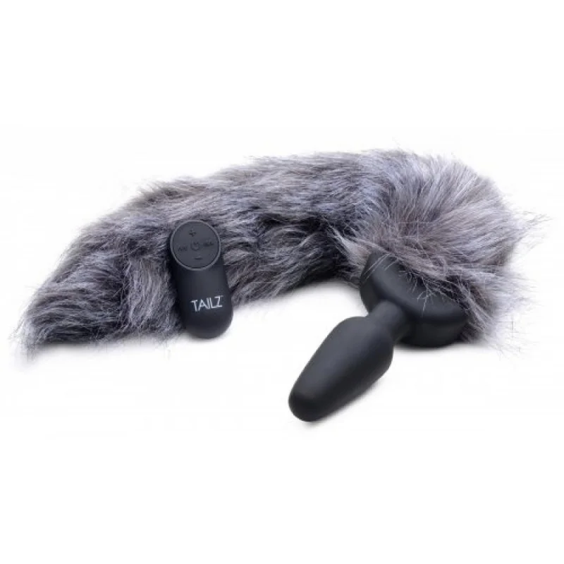 TAILZ Vibrační anální kolík s ovládáním Furry Fox 53,3 cm,  šedý