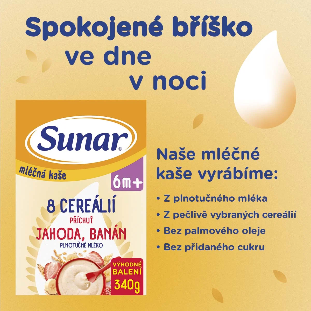 Sunar Mléčná kaše s 8 cereáliemi jahoda a banán 340 g