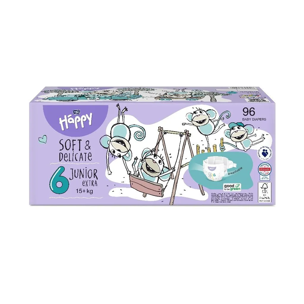 Bella Baby Happy Soft&Delicate 6 Junior Extra 15+ kg dětské pleny box 96 ks