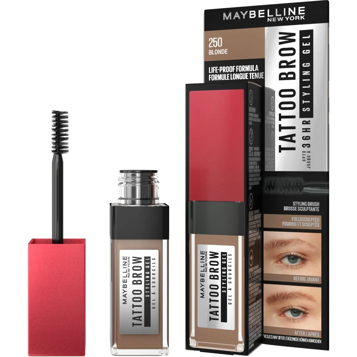 Maybelline Tattoo Brow 36H Styling Gel odstín 250 Blonde gel na obočí 6 ml