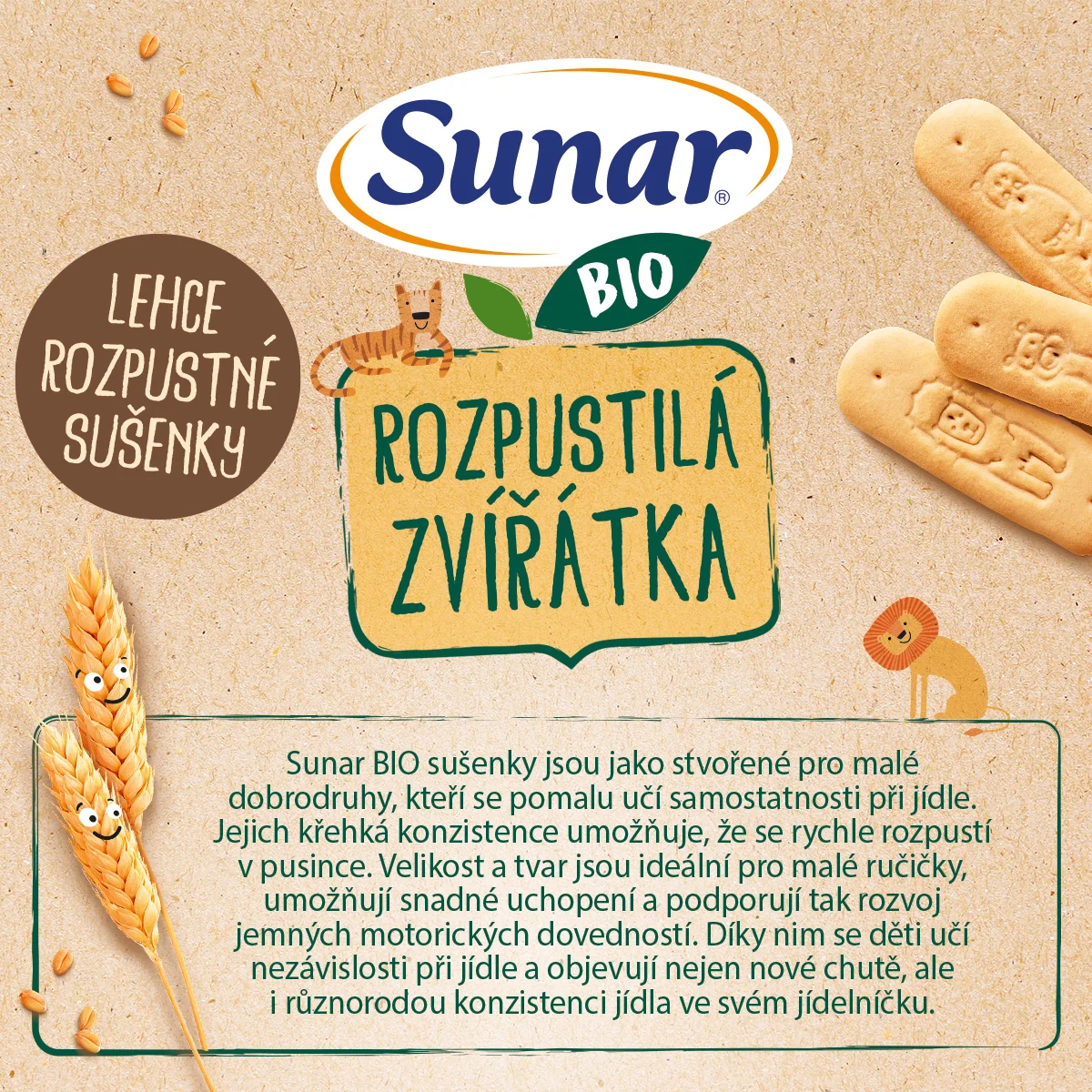 Sunar BIO Sušenky Rozpustilá zvířátka 6m+ 4x40 g