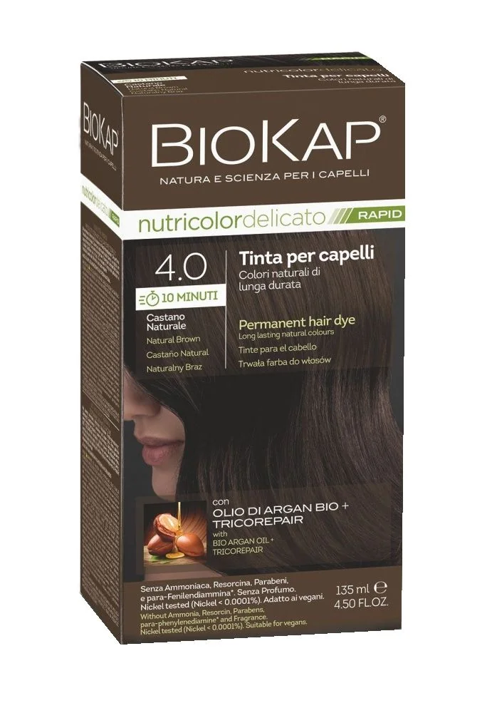 BIOKAP Nutricolor Delicato Rapid 4.00 Přírodní hnědá tmavá barva na vlasy 135 ml