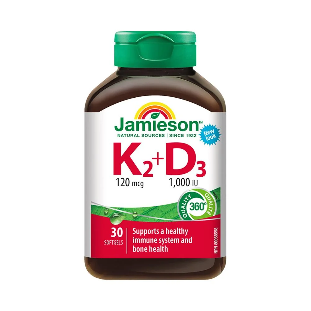 Jamieson Vitamíny K2 120 μg a D3 1 000 IU 30 kapslí