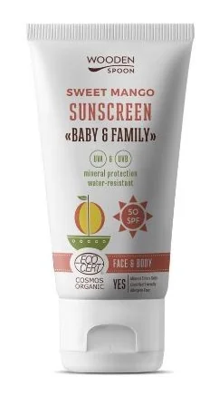 WoodenSpoon Baby & Family Opalovací tělové mléko Mango SPF50 150 ml