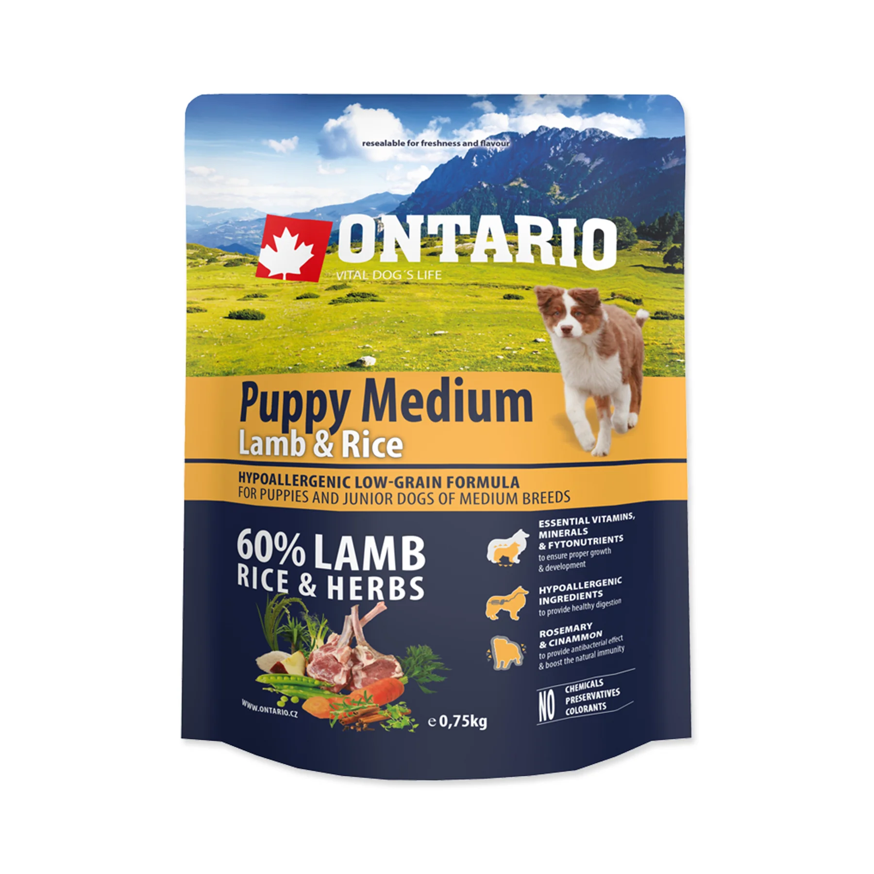 Ontario Puppy Medium Lamb&Rice granule 0,75 kg