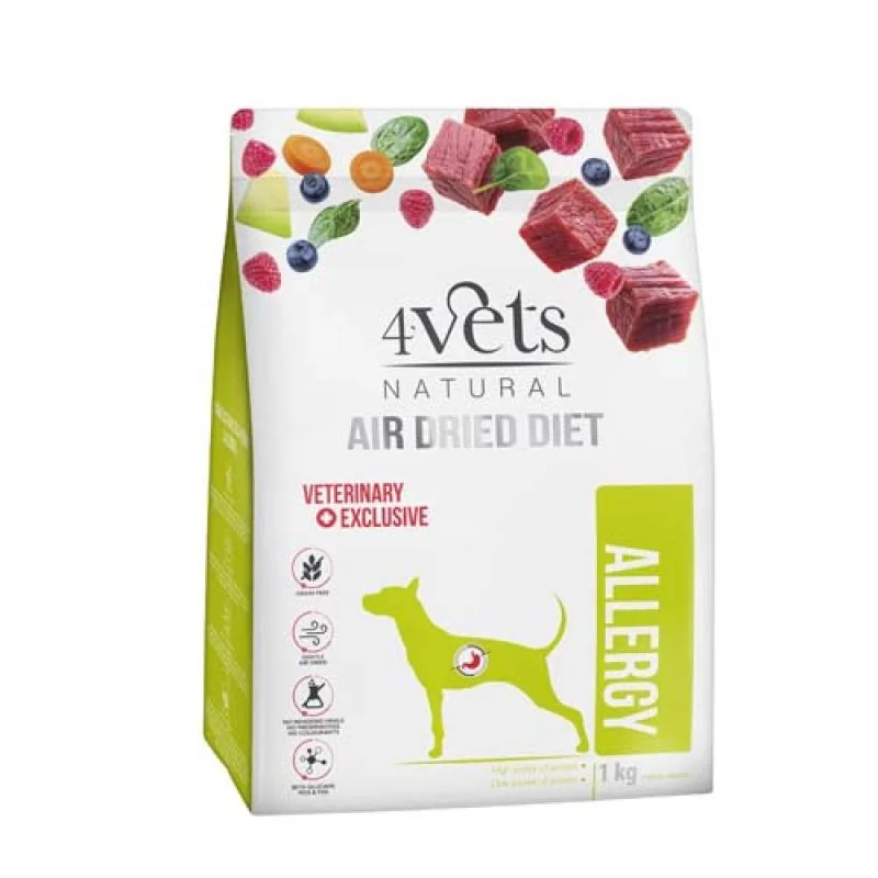 4vets AIR DRIED NATURAL VETERINARY EXCLUSIVE ALLERGY 1kg sušené krmivo pro psy s pot