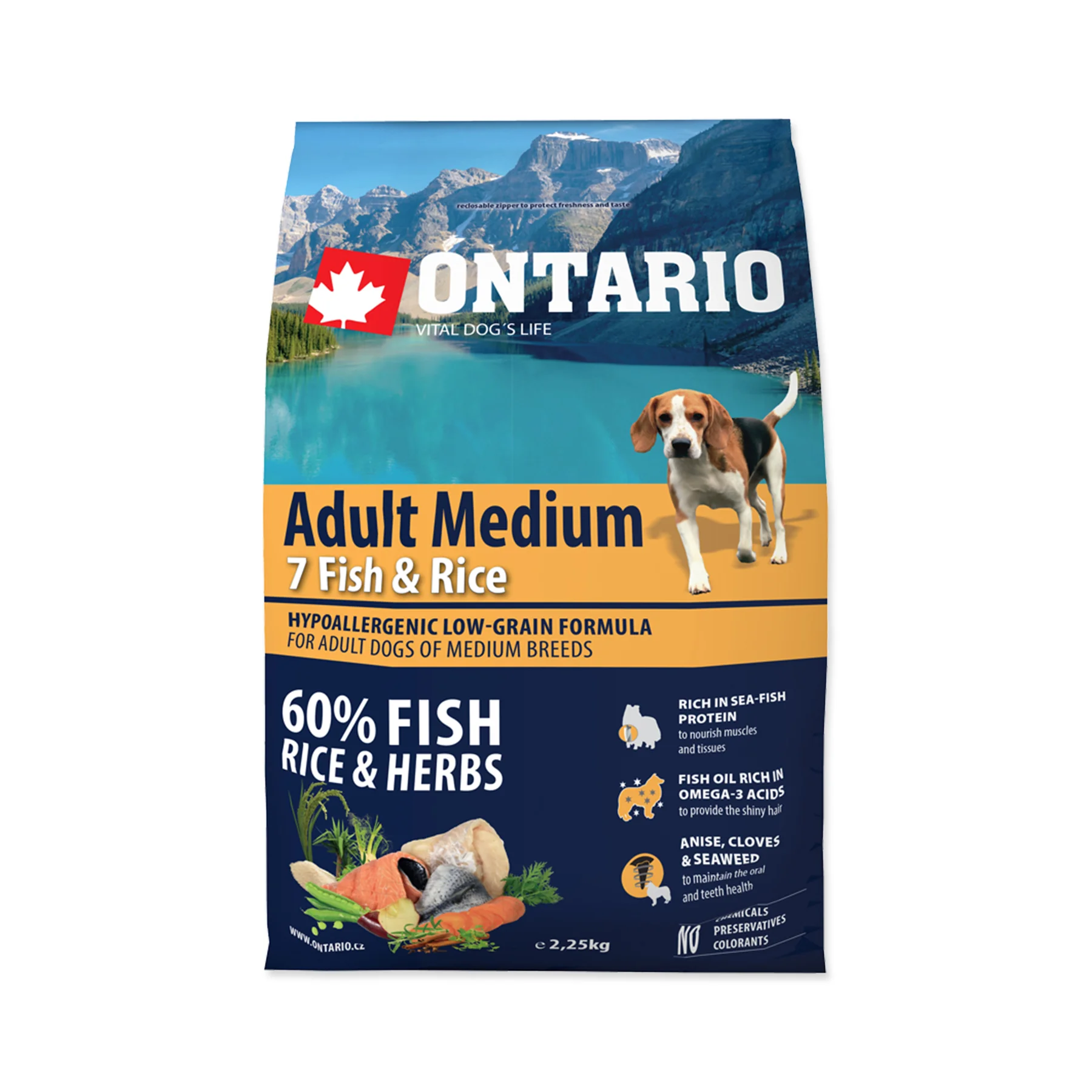 Ontario Adult Medium Fish&Rice granule 2,25 kg