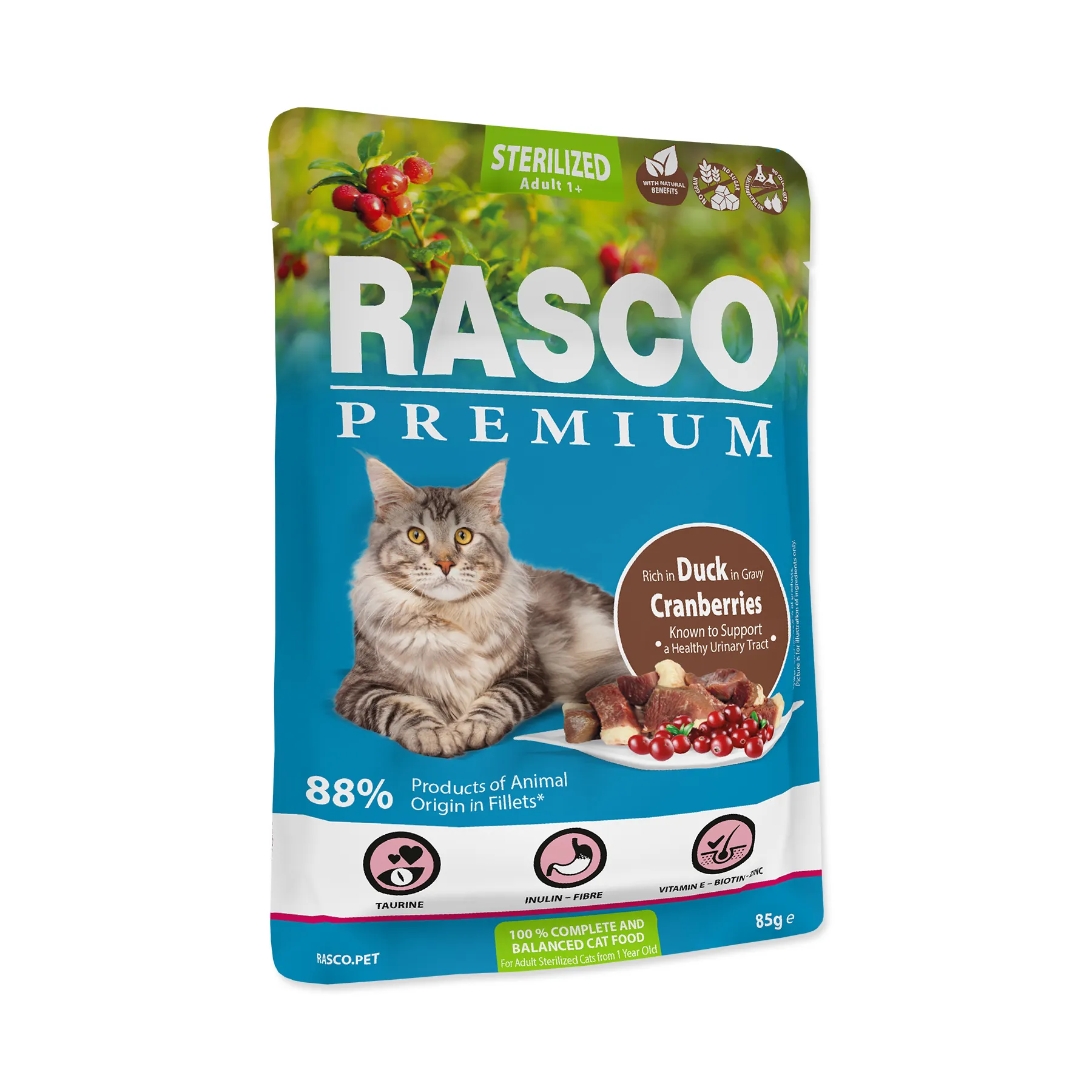 Rasco Premium Sterilized kachna s brusinkou kapsička 85 g