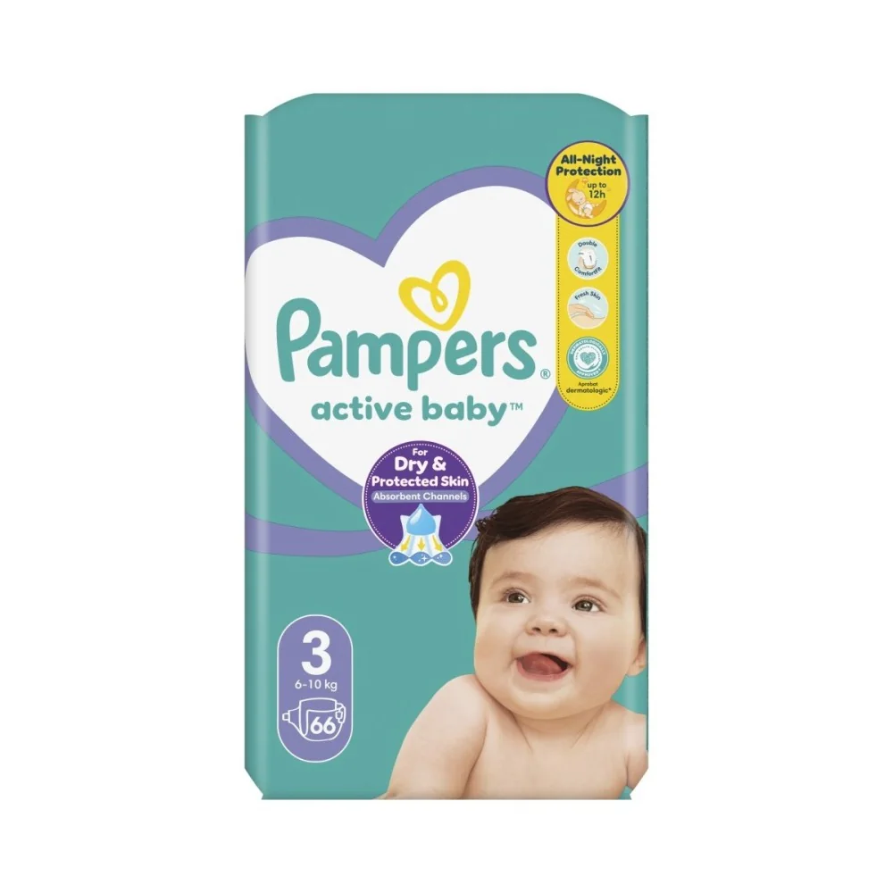 Pampers Active Baby vel. 3 Maxi Pack 6-10 kg dětské pleny 66 ks