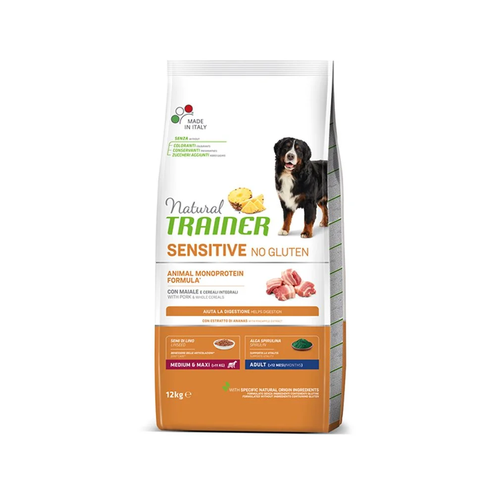 Natural Trainer No gluten medium/maxi vepřové granule 12 kg