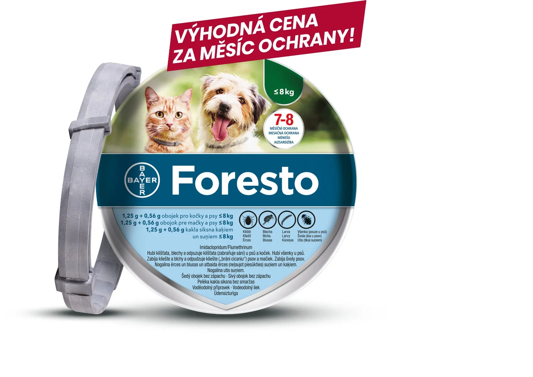 Foresto 1,25 g + 0,56 g obojek pro kočky a psy do 8 kg 38 cm 1 ks