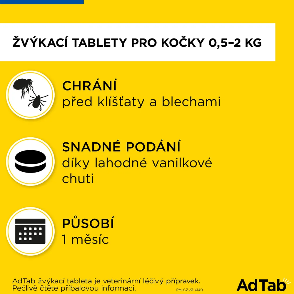 AdTab Žvýkací tablety pro kočky 0,5-2 kg 12 mg 1 tableta