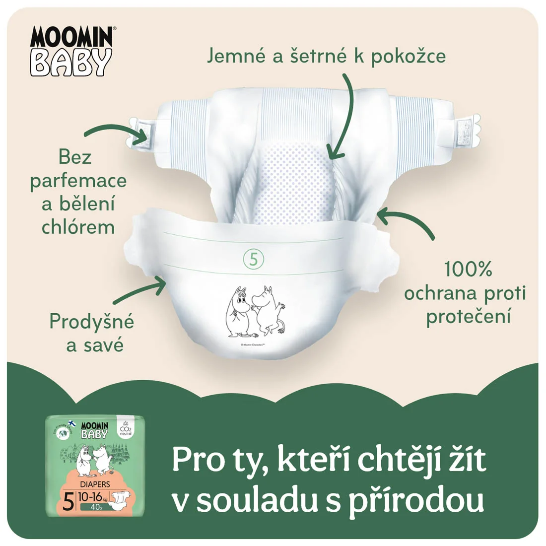 Moomin Baby 5 Maxi 10–16 kg eko pleny 40 ks