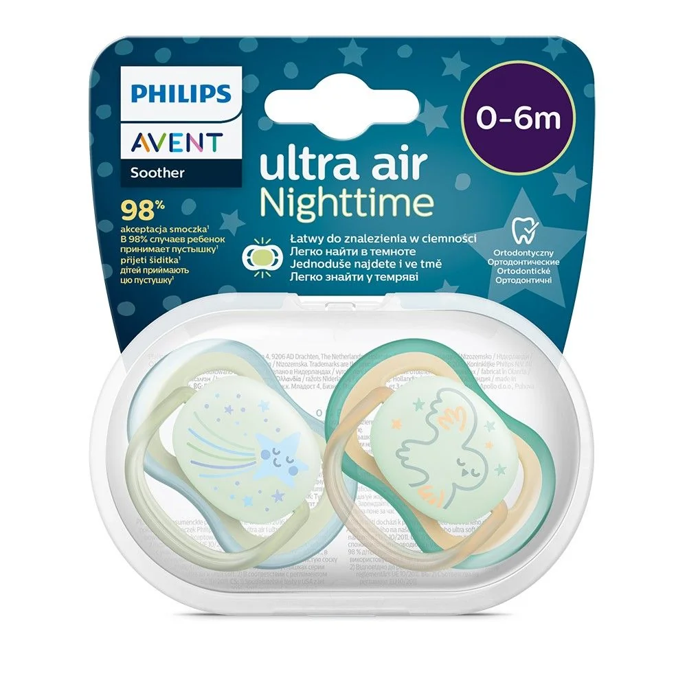 Philips Avent Šidítko Ultra air noční 0–6m chlapec 2 ks