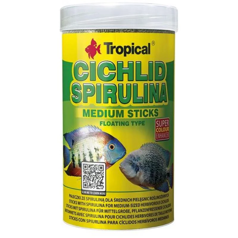 Tropical Cichlid Spirulina Medium Sticks 1000ml/360g krmivo ve formě plovoucích tyčine 