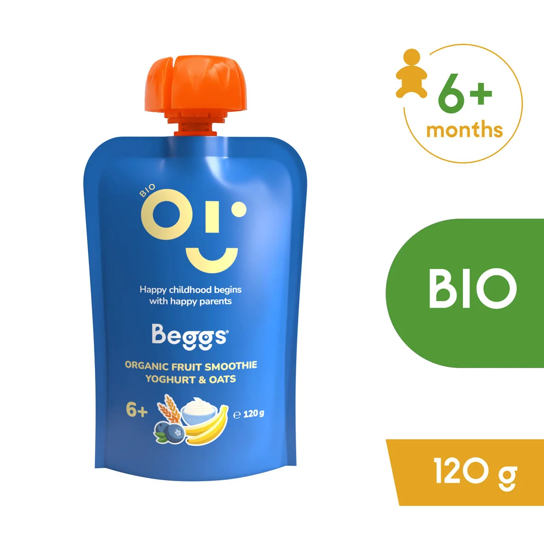 Beggs BIO Kapsička smoothie s ovocem, jogurt a ovesné vločky 6m+ 120 g