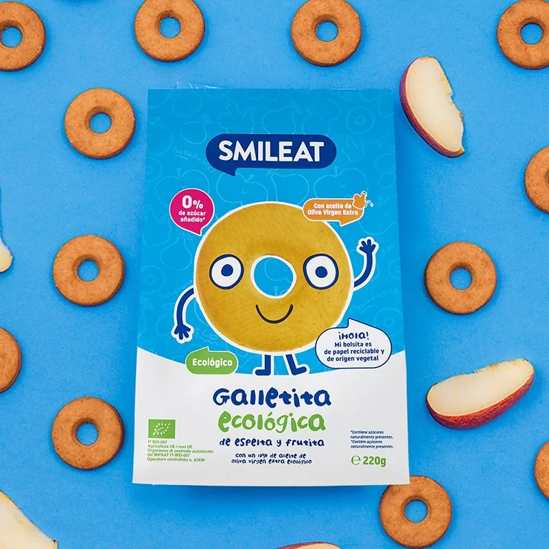 Smileat BIO špaldové sušenky s jablečnou šťávou a extra panenským olivovým olejem 10M+ 220 g