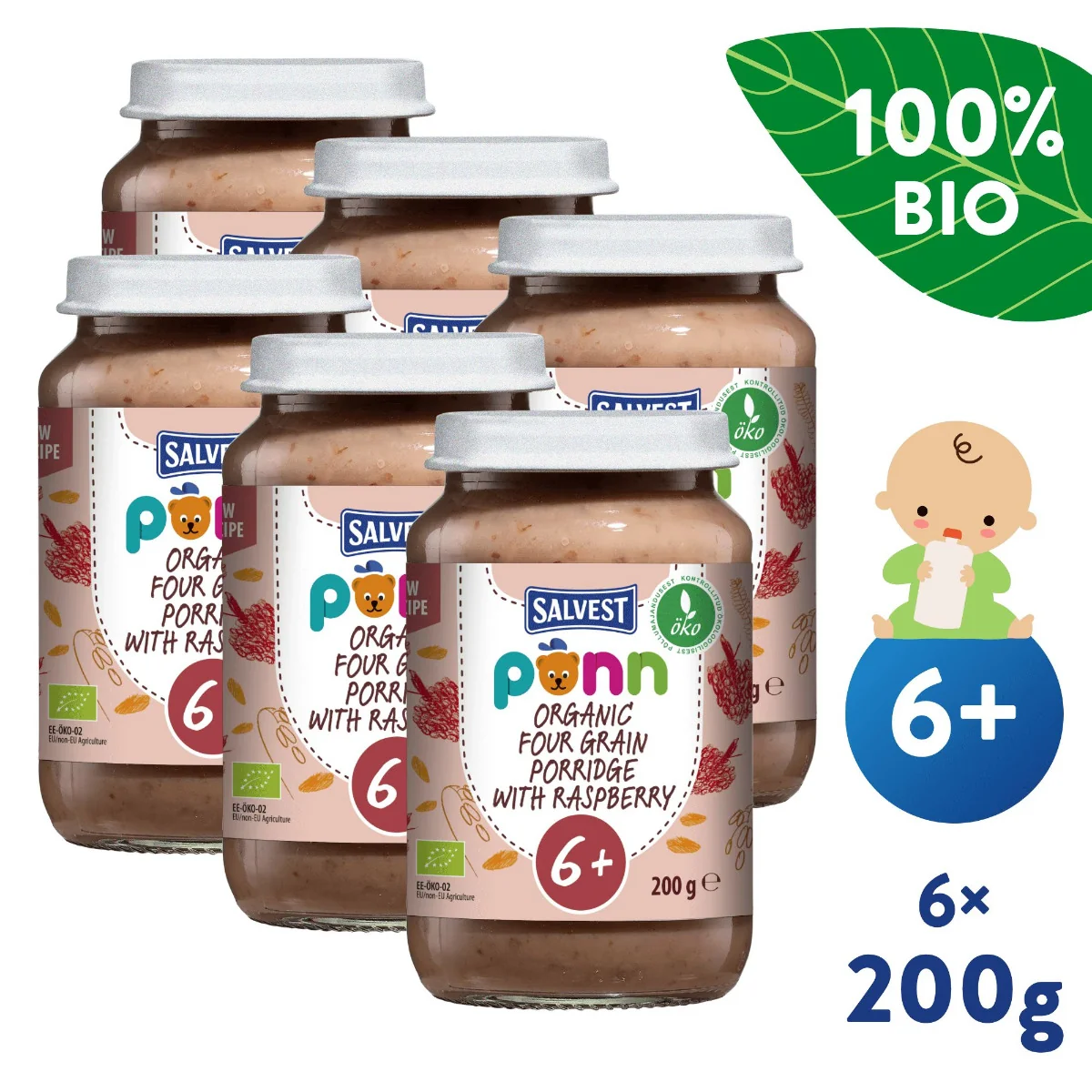 SALVEST Põnn BIO Maliny s cereáliemi 6x200 g