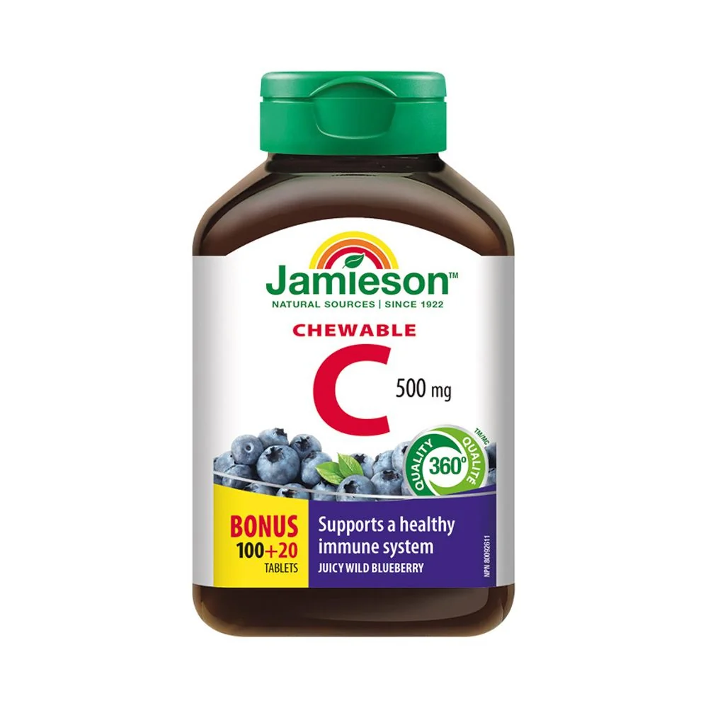 Jamieson Vitamín C 500 mg příchuť borůvka 120 cucacích tablet