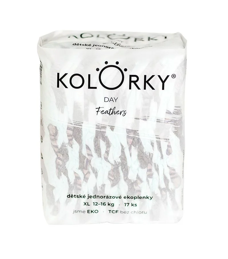 KOLORKY DAY Jednorázové eko plenky vel. XL 12-16 kg 17 ks peří