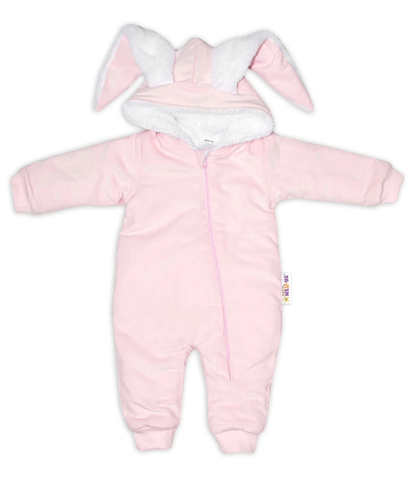 Baby Nellys Manšestrová kombinézka/overálek s kožíškem Cute Bunny - růžová vel.  68/74