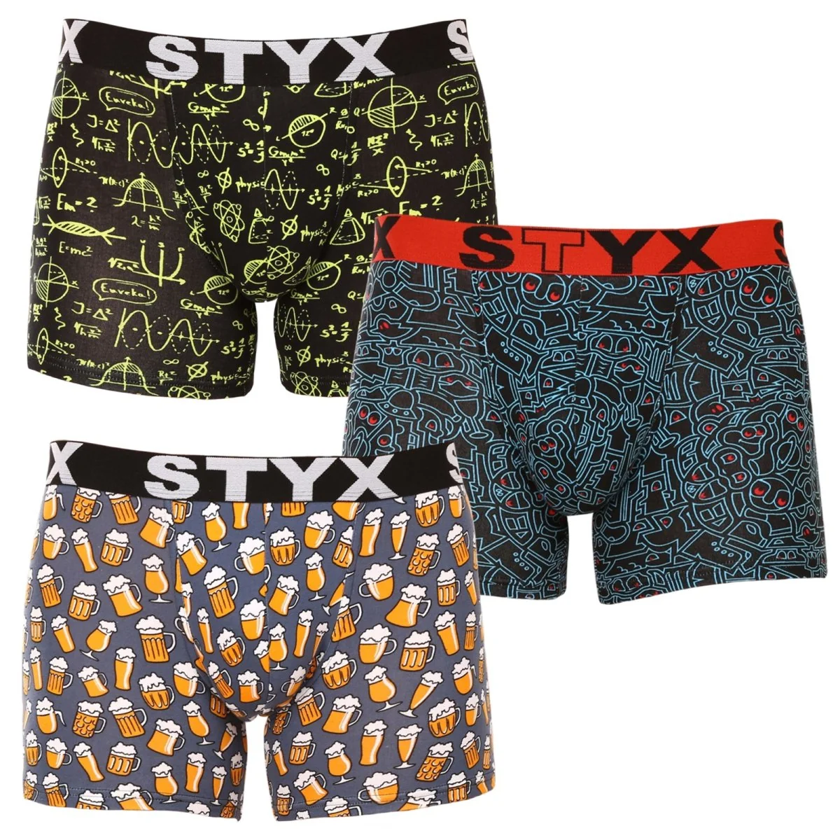 Styx 3PACK pánské boxerky long art sportovní guma vícebarevné (3U12672) L