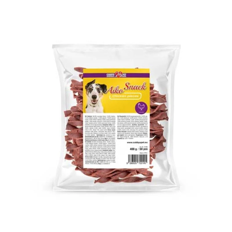 Cobbyspet AIKO SNACK Chicken pieces 400g (+/- 50ks) měkké kuřecí točené tyčinky 