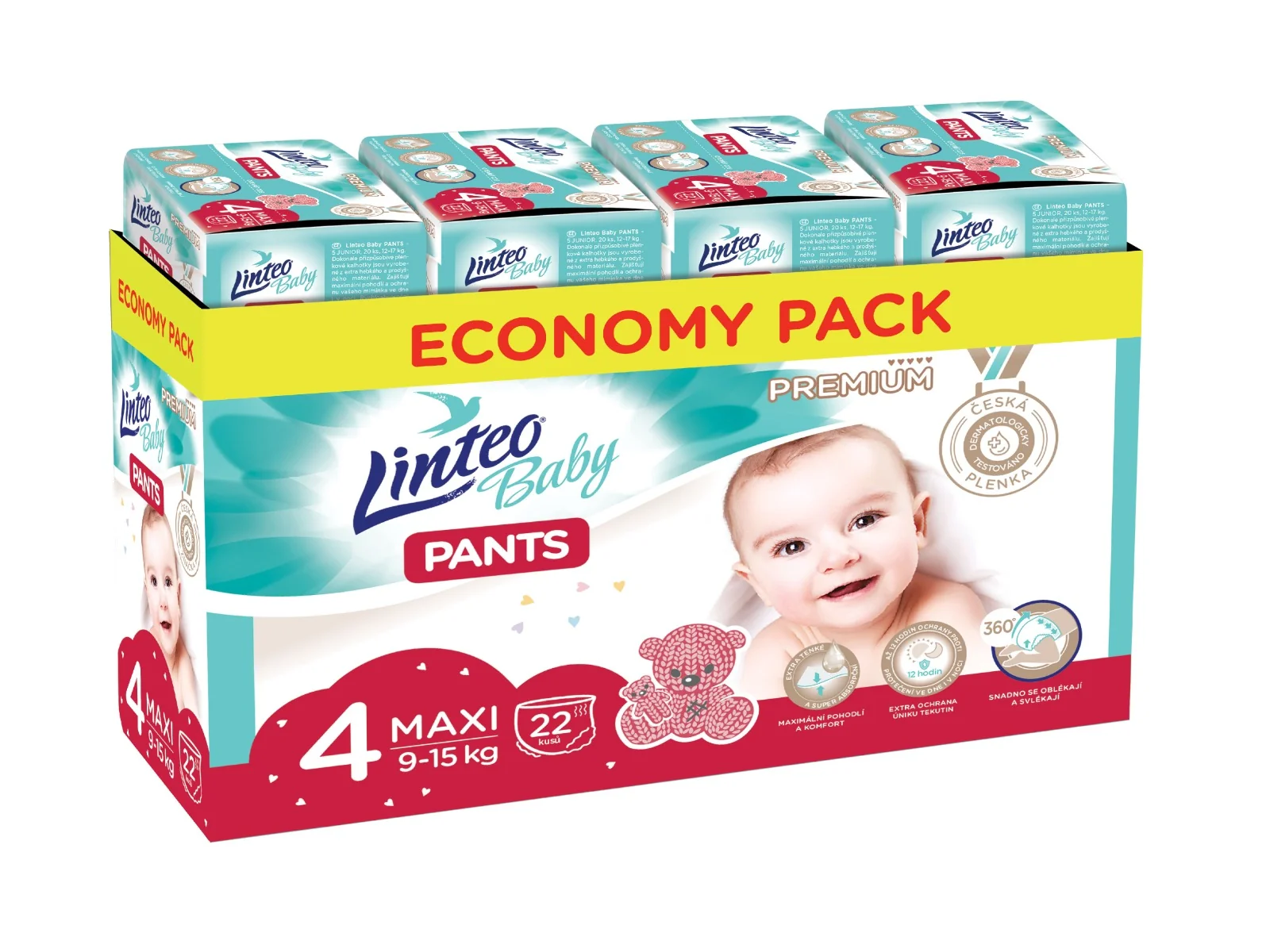 Linteo Baby Pants PREMIUM 4 Maxi 9-15 kg plenkové kalhotky 176 ks