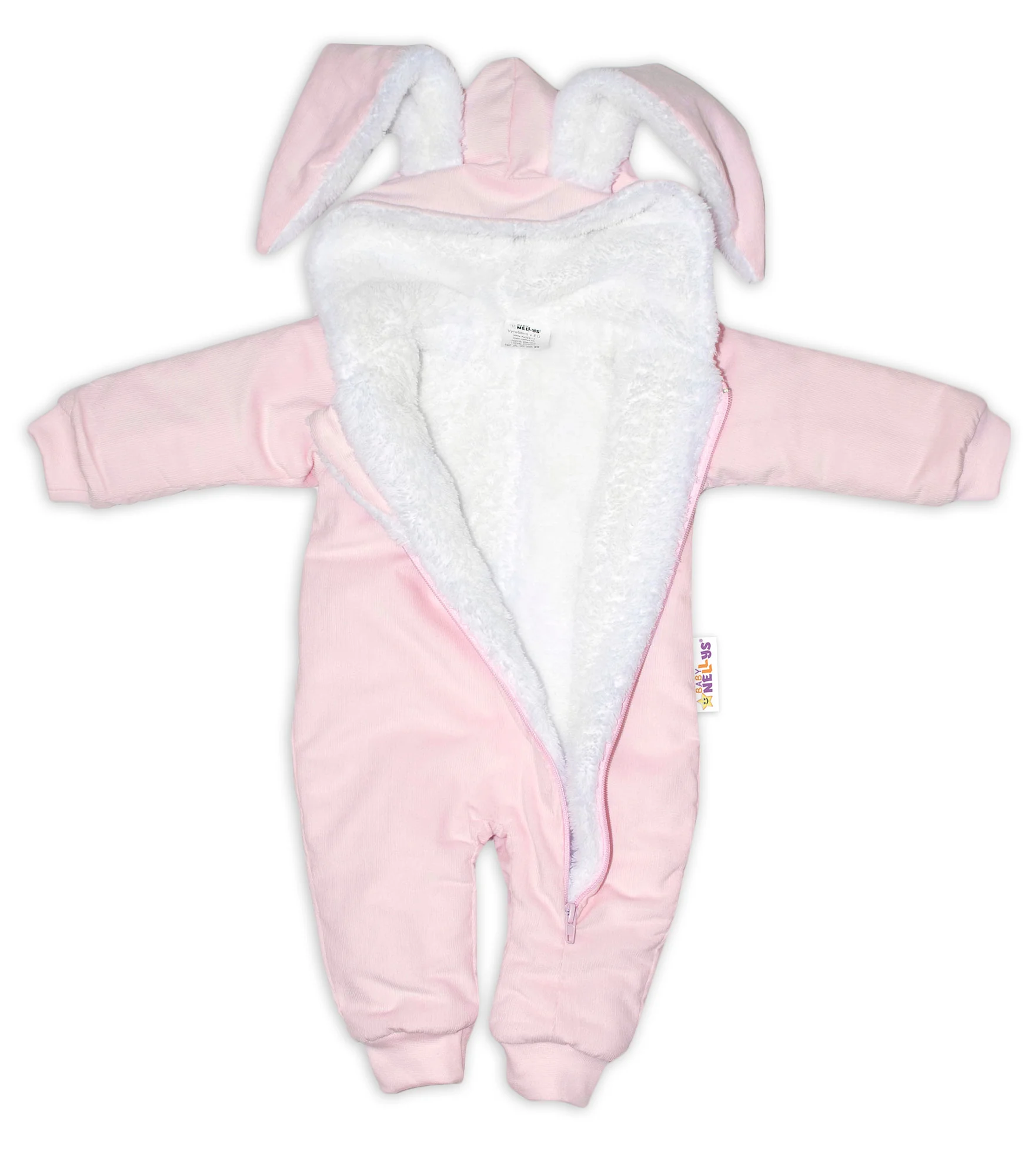 Baby Nellys Manšestrová kombinézka/overálek s kožíškem Cute Bunny - růžová vel.  68/74