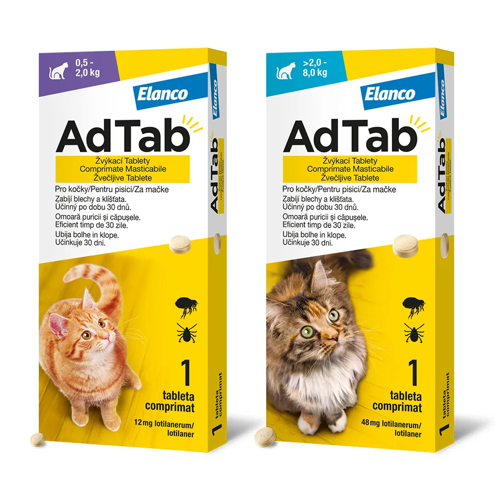 AdTab Žvýkací tablety pro kočky >2-8 kg 48 mg 1 tableta
