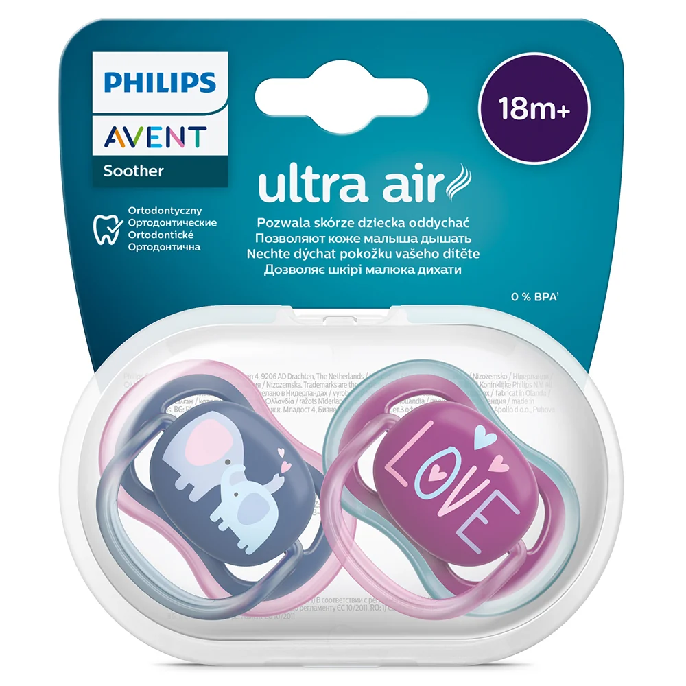 Philips Avent Šidítko Ultra air 18m+ dívka 2 ks slon