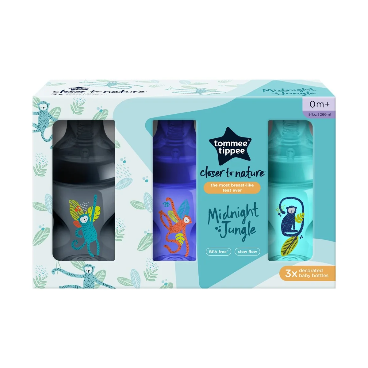 Tommee Tippee Kojenecká Lahev ANTI-COLIC Pomalý průtok Jungle Blues 0m+ 260 ml 3 ks