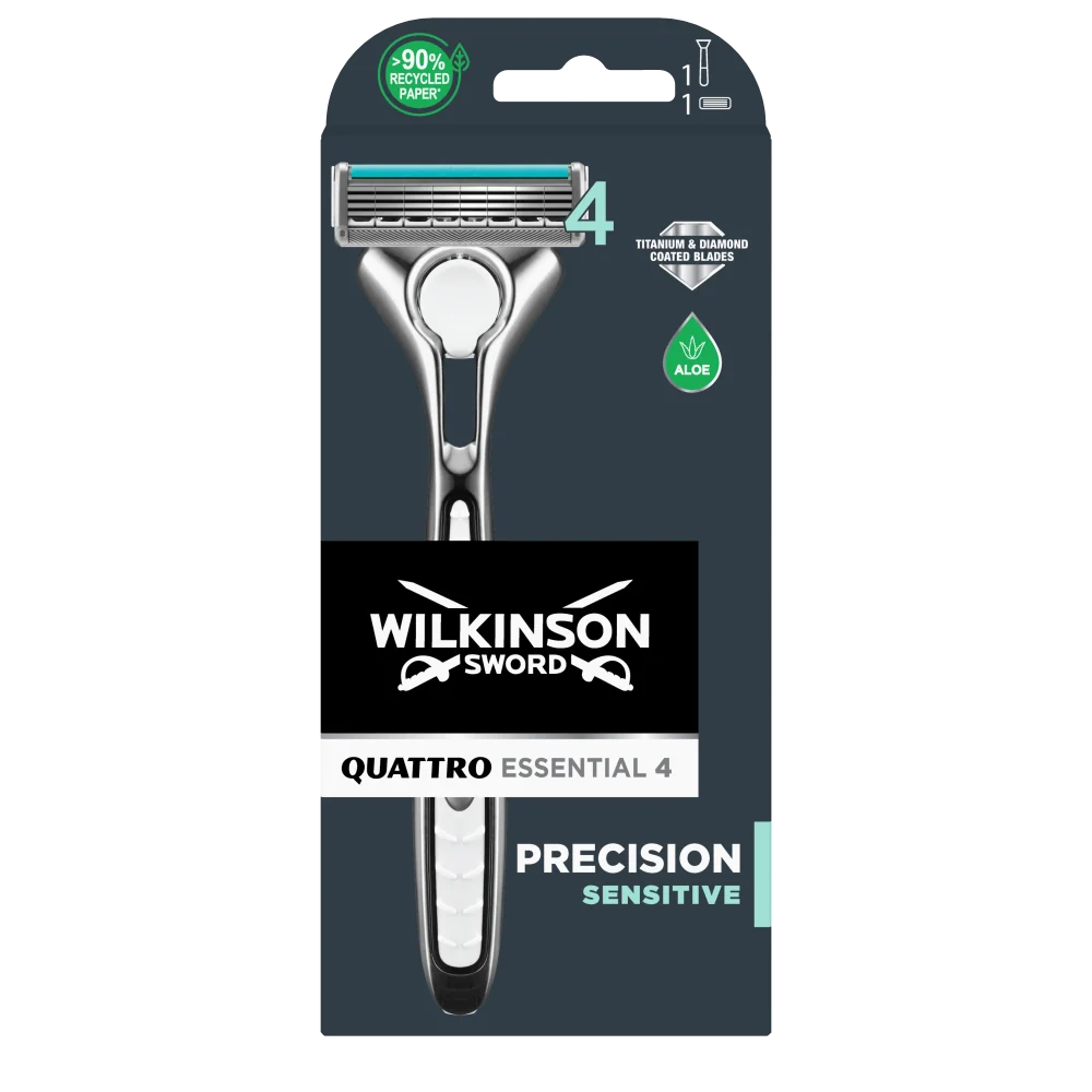 Wilkinson Quattro Essential Precision Sensitive 1-up holicí strojek + 1 náhradní hlavice