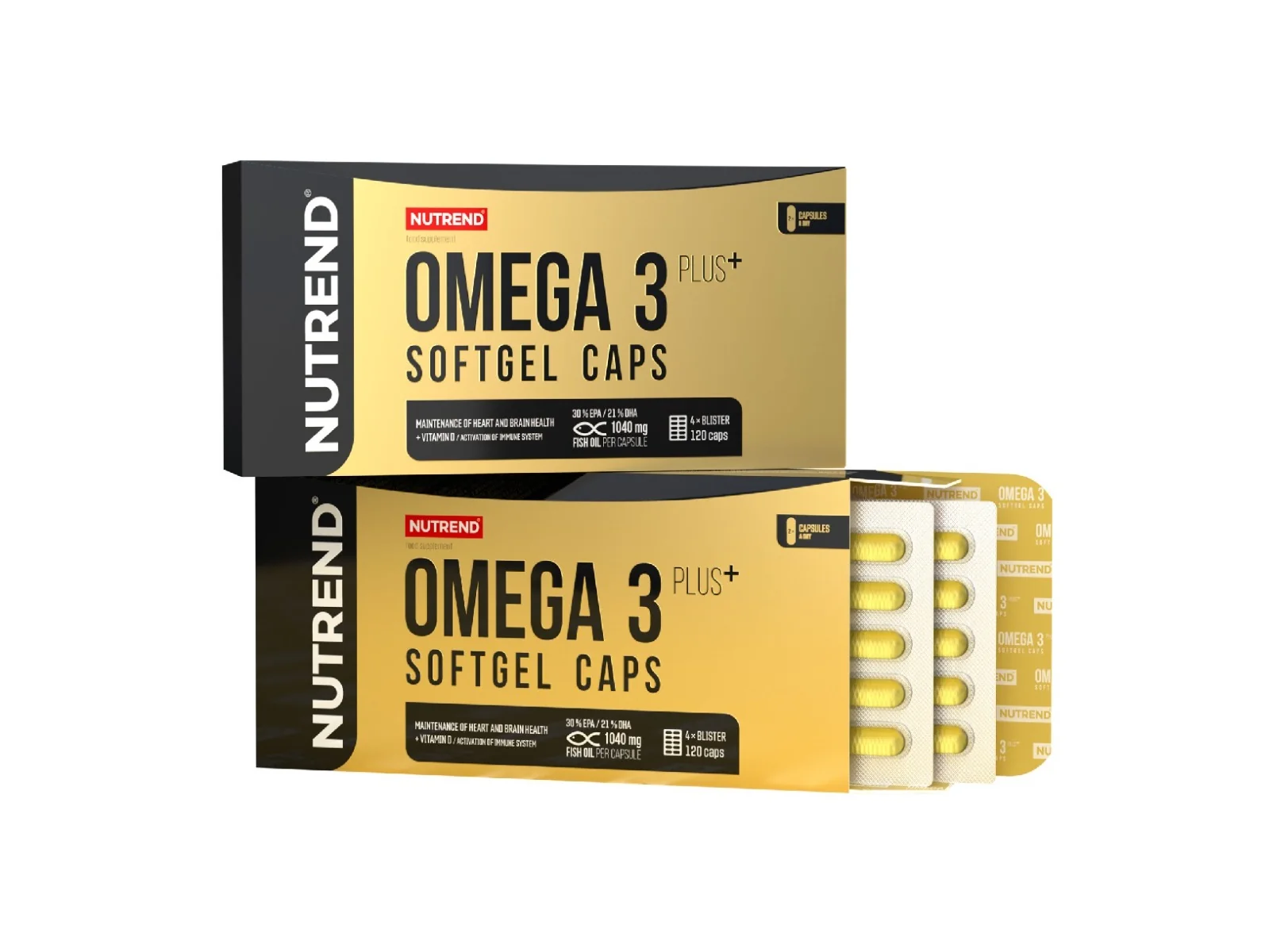 Nutrend Omega 3 Plus Softgel Caps bez příchuti 120 kapslí